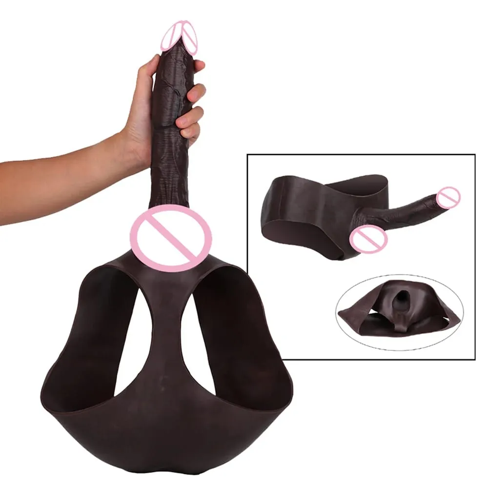 Mutandine con dildo cavo ultra realistico Slip in silicone Strapon Pene Estendi pantaloni a maniche Giocattoli sessuali per uomini Ingrandimento del cazzo