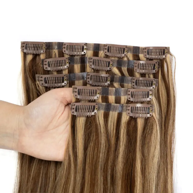 Invisible PU Clip In Hair Extension Human Hair Injected PU Tape Weft Clip in Extension 7Pcs/set 12-24inch 100G 120G Clip On Hair