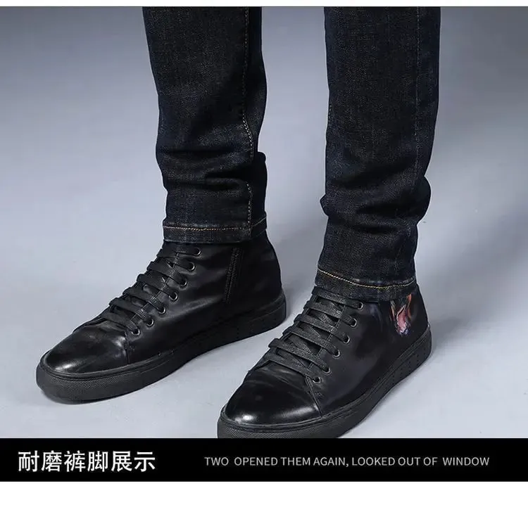 High-end Men's Jeans Summer New Embroidery Printed Slim-fit Elastic Small Feet Trousers Punk Clothing Luxury Brand Men Jeans — image 6
