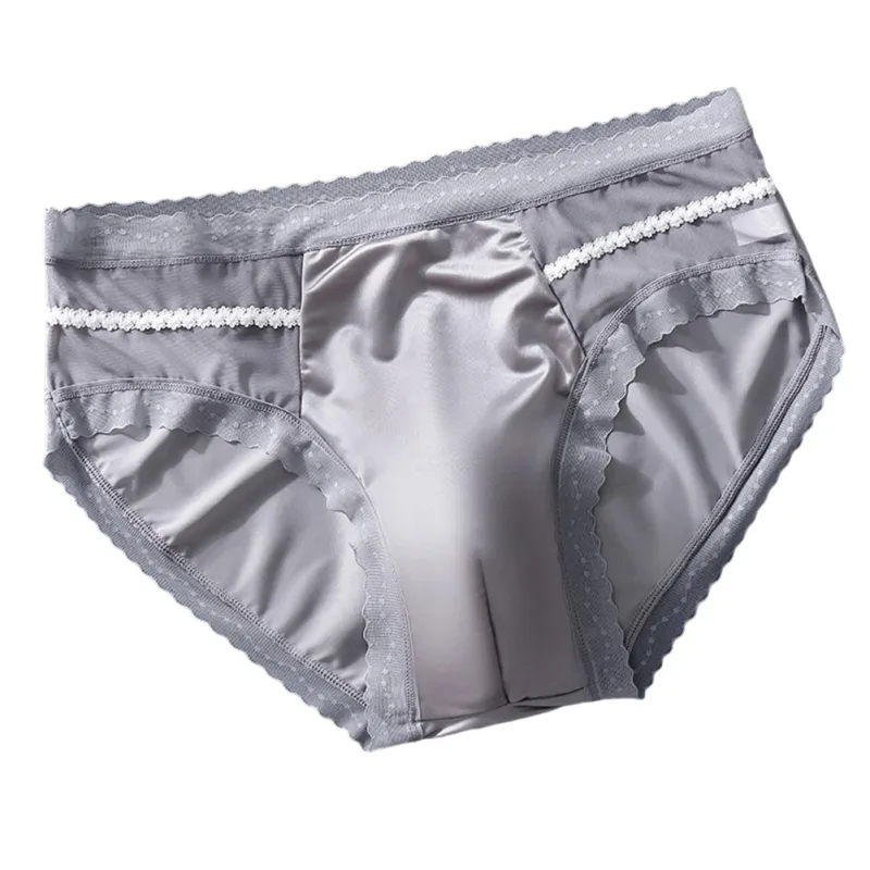 Men's Sexy Lace Thin Seamless Ice Silk Briefs Underwear 3D Bulge Pouch Panties U Convex Sexy Underwear Ice Silk Lace Thin