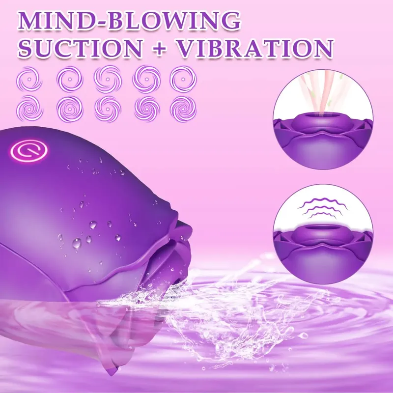Rose Shaped Vibrator Body-Safe Silicone Sex Toy for Women Waterproof Rechargeable Multi-Speed Vibrations Discreet Adult Gift