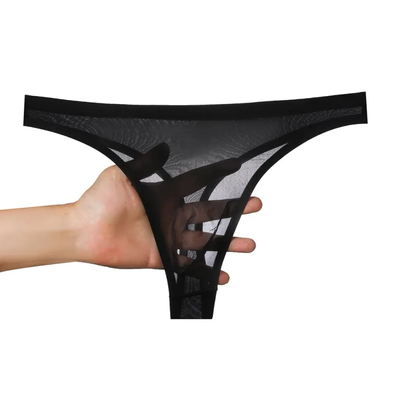 Men's Ultra-thin Ice Silk G-string 3D Bulge Pouch Thong See Through Underwear Low Rise Men Bikini Briefs U Pouch Lingerie — image 7