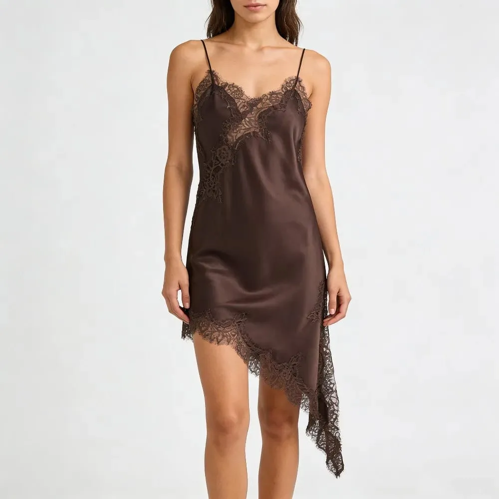 Summer New Fashion Women's Dresses Satin Lace Slip Sexy Asymmetrical Hem Nightgown Casual Party Dresses Wear Y2k Clothes — image 2