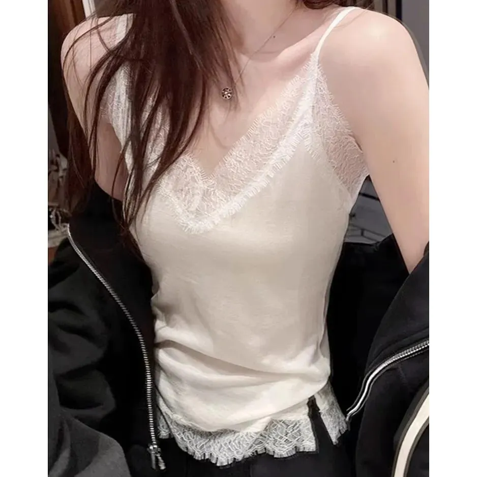 Pure Cotton Lace V-Neck Strap Vest Women's Spring Summer New plus Size Slim Fit Outerwear Inner Match Sleeveless Top — image 17