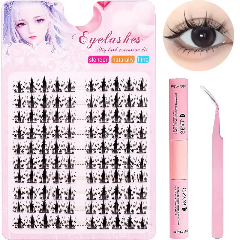 10 Rows Exquisite Black Anime Eyelash Kit - False Eyelashes with Adhesive and Sealer Natural Dynamic DIY Length 10-13mm