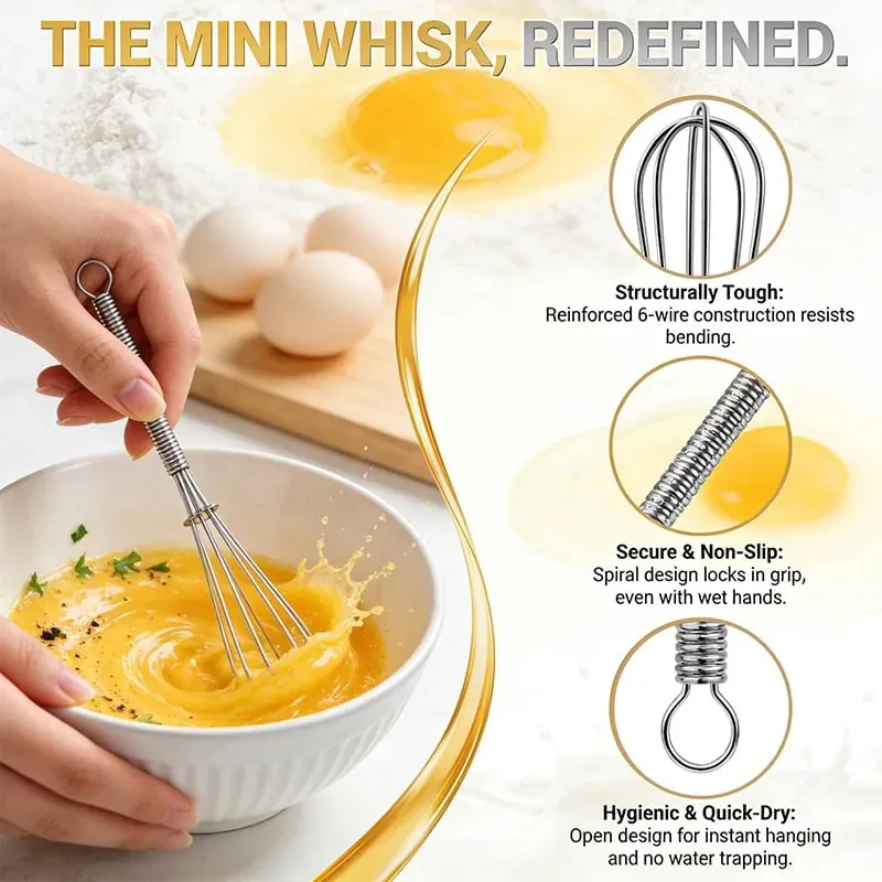 2/4Pcs Stainless Steel Mini Whisk Spring Coil Wire Egg Beater Handheld Egg Whisk Beater Manual Hand Whisker Kitchen Tiny Whisk — image 4