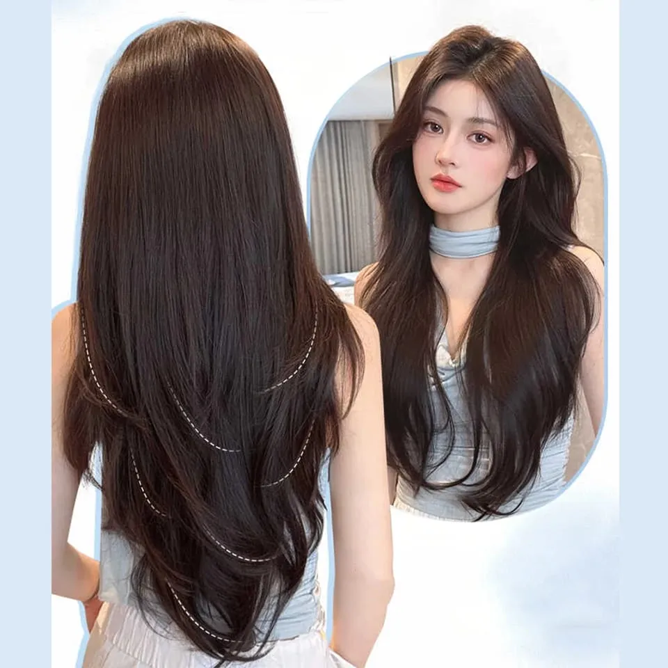 26Inch Synthetic Long Straight Layered V-Shaped Clip-in Hair Extension 4 Clip Heat Resistant Hairpiece for Women Daily Party — image 6
