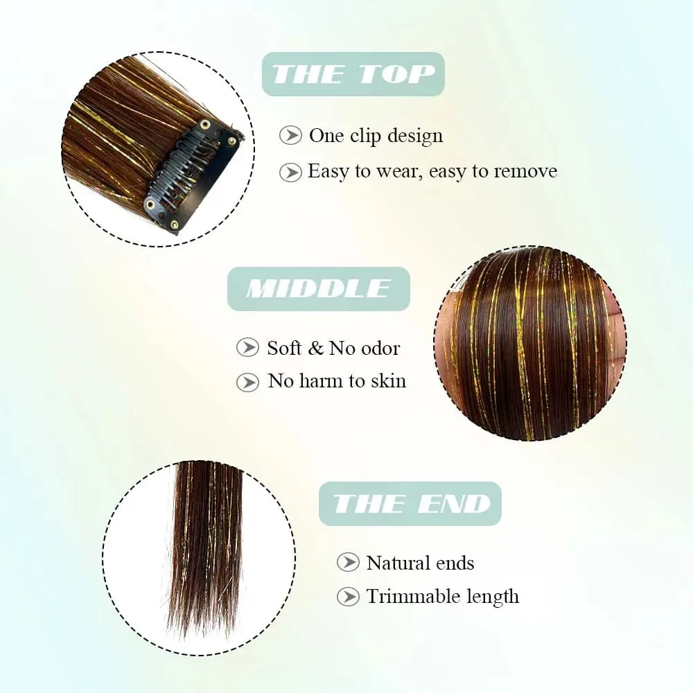 2PCS light brown with tinsel Hair Extensions 24inch Sparkling Hair Clips Multicolored Clip In On Hair Extension Synthetic Hair — image 5