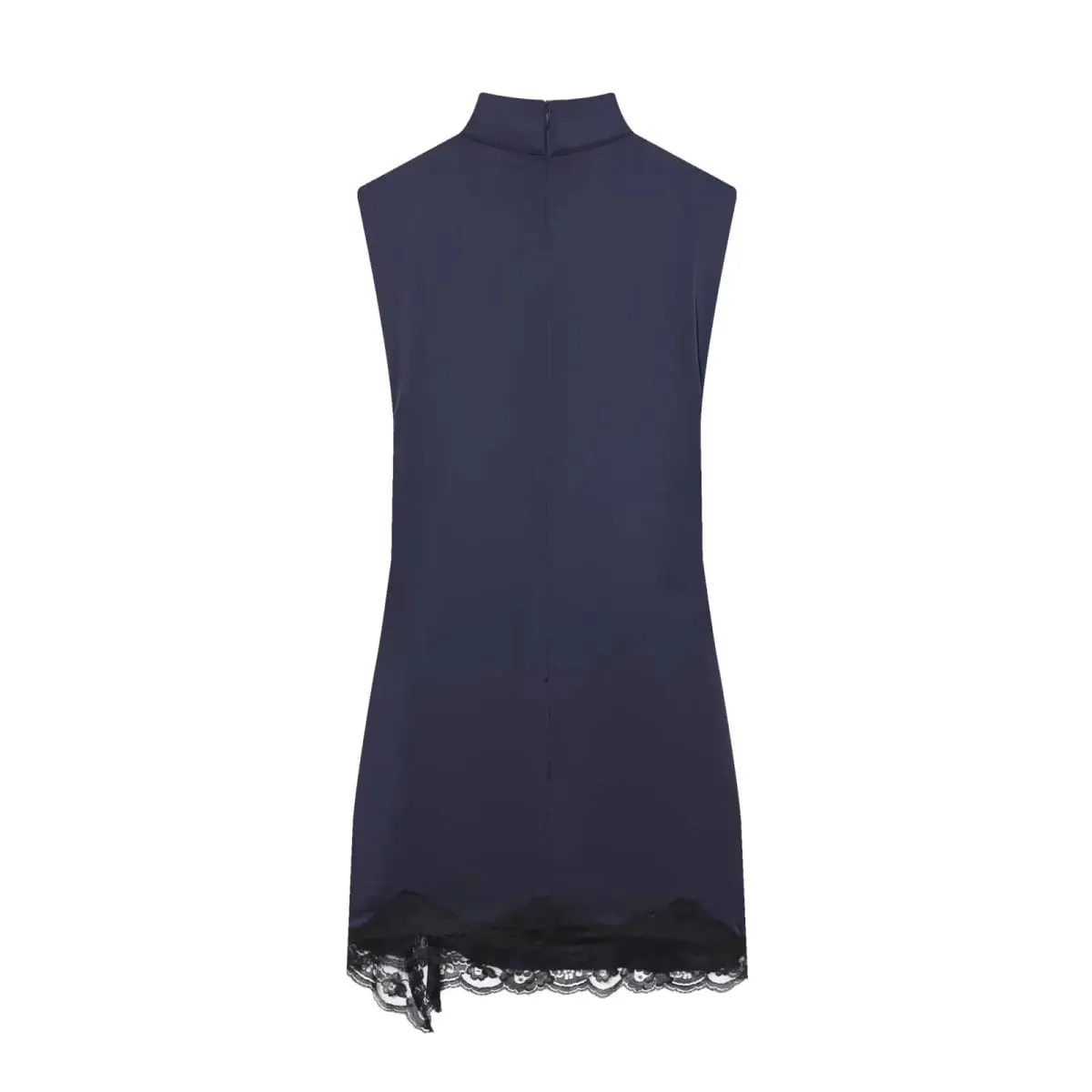 Satin dresses women's clothing fashion back zip hem lace patchwork slit sexy nightclub mini dress chic French Evening — image 3
