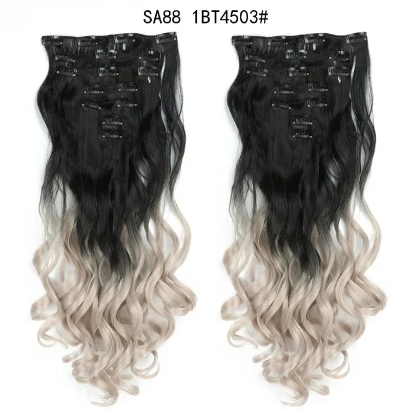 Clip in Long Wavy Synthetic Hair Extension 22 Inch 7PCS Thick Hairpieces Fiber Double Weft Hair for Women — image 9