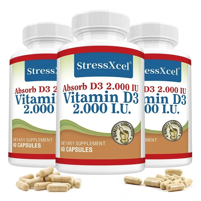 High Potency Vitamin D3 2000IU Capsules Immune Support Bone Health Muscle Function Whole-Body Wellness Non-GMO Gluten Free