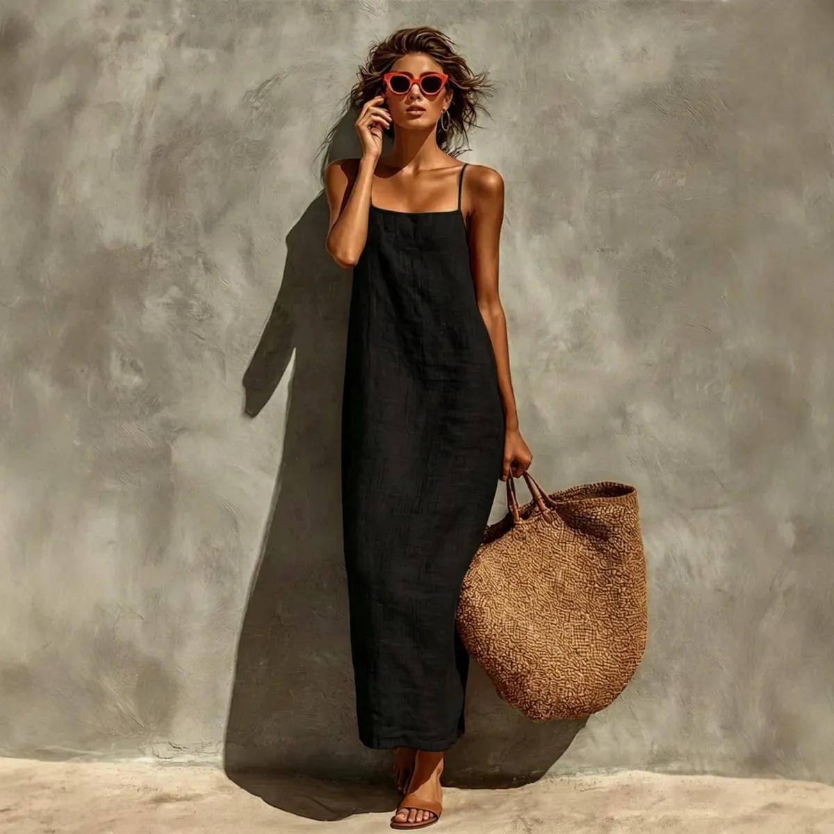Summer Women Solid Color Casual Comfortable Slip Sundress Sand Beachwear Backless Sleeveless Loose Maxi Long Vacation Dresses — image 4