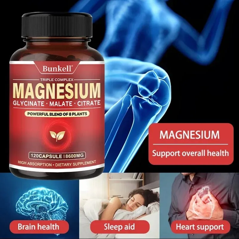 Glycinate de magnésium à haute absorption, citrate de malate, 100 % chélaté, sans OGM, végétarien, sans gluten, 8 600 mg, 120 gélules — image 2