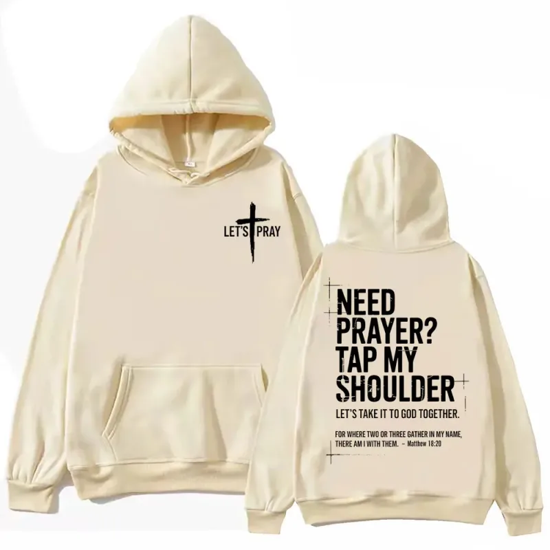 Need Prayer Tap My Shoulder Bible Verse Print Hoodie Fashion Vintage Hooded Sweatshirts Men Women Casual Loose Fleece Pullovers — image 4