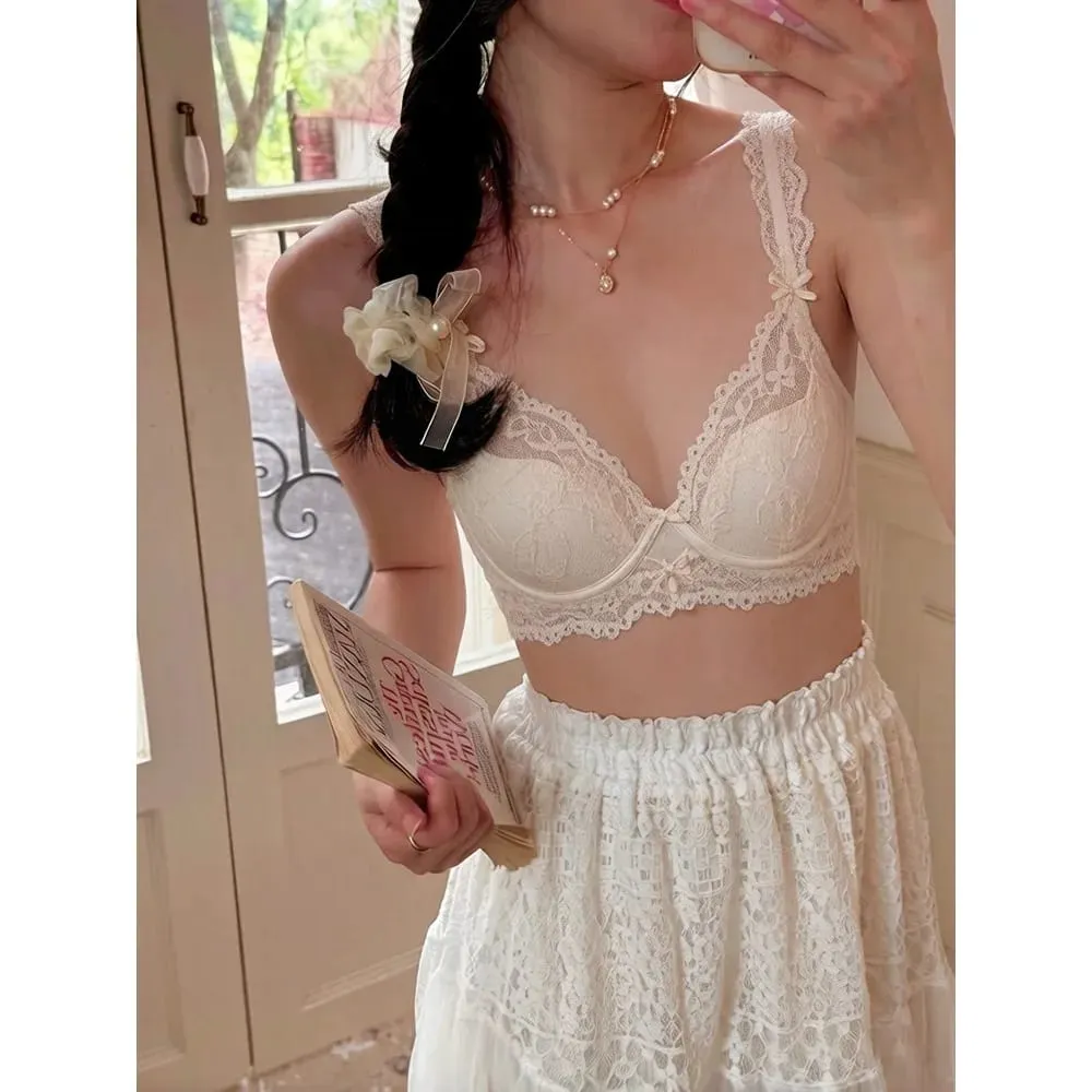 Thin Breathable Lace Bra Set French Flutter Sleeve Soft Underwire Minimizer Sexy Beauty Back Women Lingerie 32‑38 AB — image 4