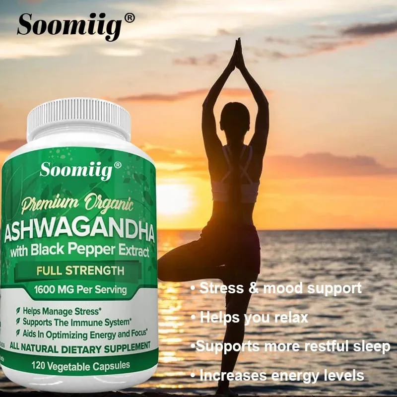 Ashwagandha Root Extract Capsules 1600mg with Black Pepper Stress Relief Brain Clarity Focus Energy & Sleep Health Support — image 5
