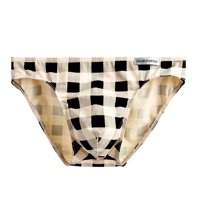 Fashion Plaid Underwear Cotton Soft Elastic Men Briefs Breathable Comfortable Youth Underpants Mens Sexy U Bulge Pouch Panties — image 29