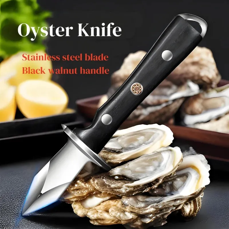 Black Color Wood Stainless Steel Oyster Knife Kitchen Tools Accessories Light Luxury Thickened Shell Opener Gadgets — image 1