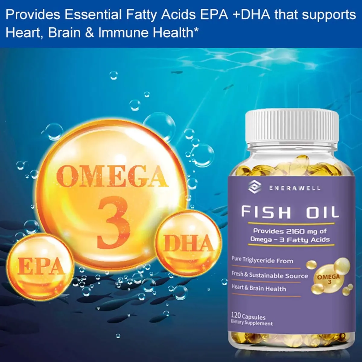 Omega 3 Fish Oil Capsules Support Brain & Nervous System Health Cardiovascular & Skin Health Antioxidant & Anti-Inflammation — image 1