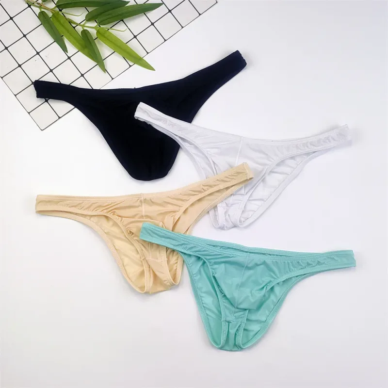 4PCS Men High Fork Briefs Mid Waist Elastic Ice Silk Brief Summer Underpants Ice Silk U Convex Pouch Male Underwear Silky Shorts — image 27