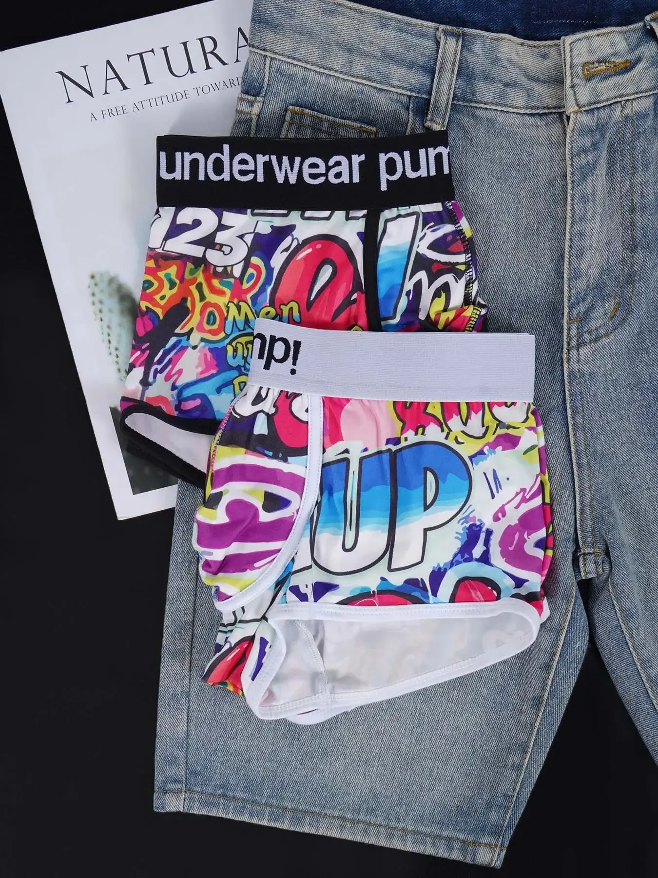 1- 4PCS Men's Cotton Nylon Blend Boxer Briefs All-Over Graffiti Print Wide Elastic Waistband Non-Tight Fashion Sport Underwear — image 3