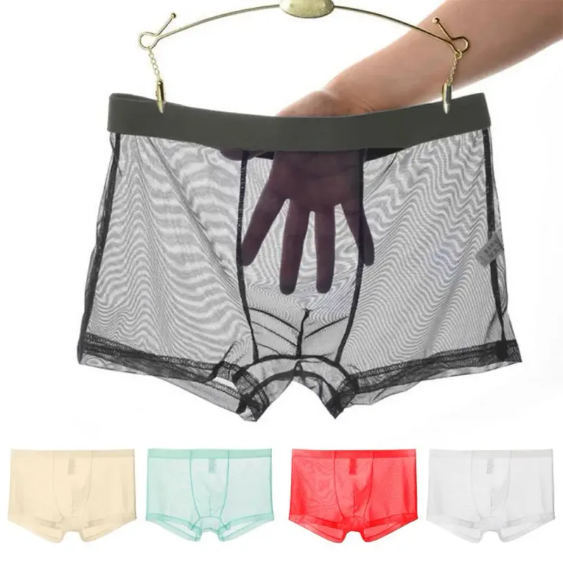 Mga Transparent na Boxer para sa Mga Lalaki na See Through Panlalaking Panloob na Sexy Mesh Low Waist Ice Silk Manipis na Nakakapalamig na Panti ng Lalaki na Panloob na Panloob — image 1