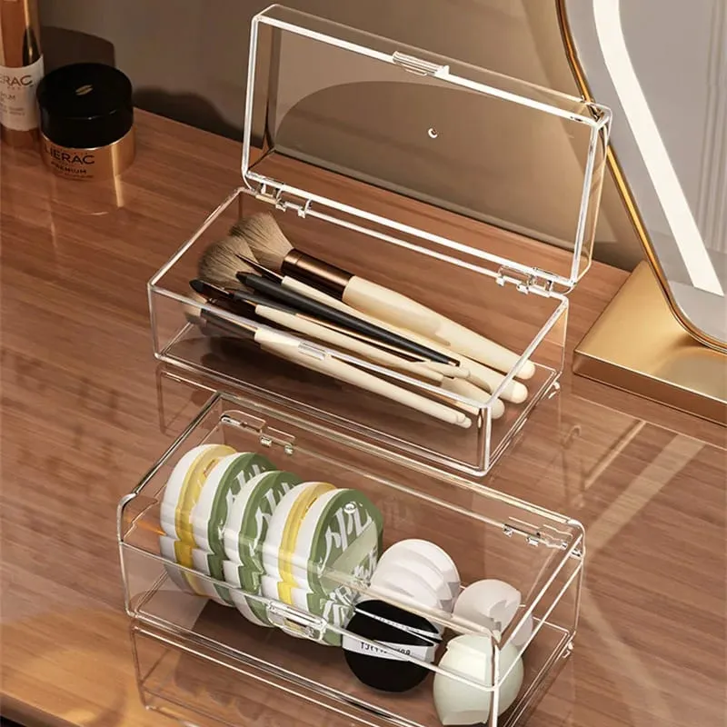 Stackable Acrylic Makeup Brushes Storage Box with Lid Clear Makeup Sponges Organizer Dustproof Cosmetic Tools Puff Storage Case — image 4