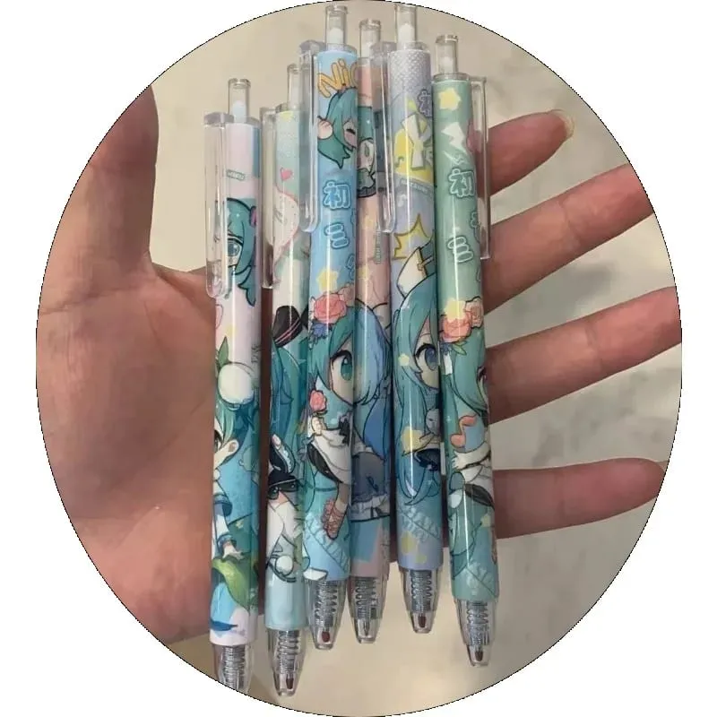 New Cute Cartoon Hatsune Miku Retractable Gel Pen Quick-Drying Black Ink Girly Aesthetic 0.5mm Black Writing Pen for Students