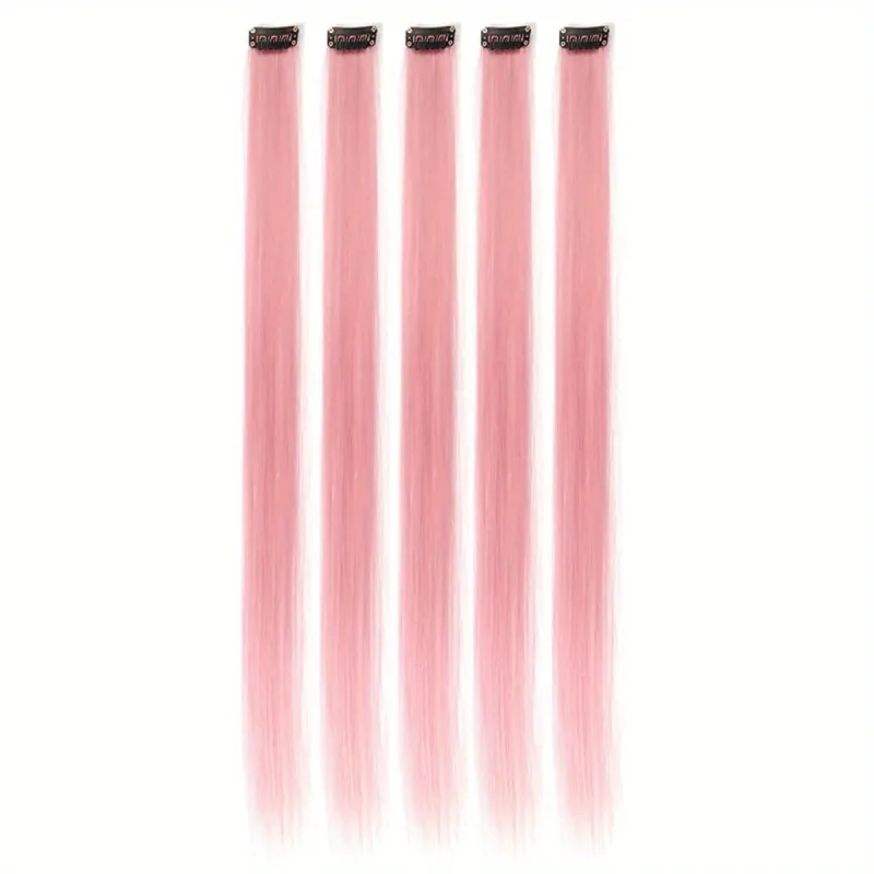 5pcs/set Colorful Clip In Synthetic Hair Extension Rainbow Long Straight Hairpieces For Women Girl Kids Y2K Style Daily Party — image 26