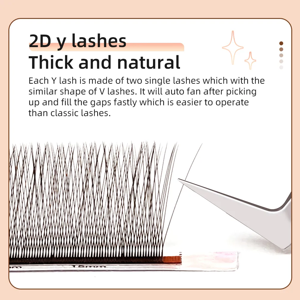 Yelix Brown 2D Y Premade Eye Lashes Single Tip Lash Extensions Natural Thick Soft No Loose Root Easy Fan Salon Lash Cilios Y — image 2