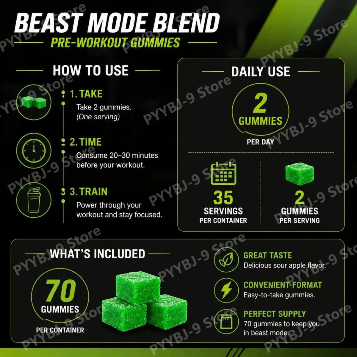 Pre Workout Energy Gummies with Caffeine Taurine Rhodiola Rosea CoQ10 & B Vitamins Supports Workout Focus Energy Strength 70 Ct — image 6