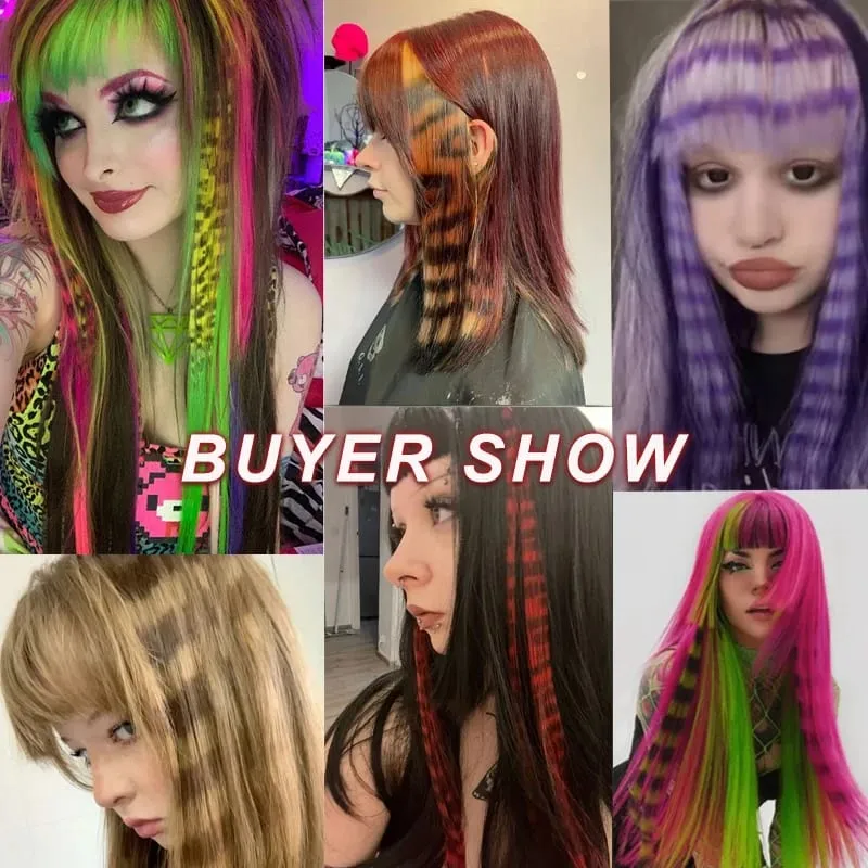 Rainbow Colored Feather Clip In Hair Extensions 18inch Synthetic Hair Piece Y2K Fashion For Women Girls Cosplay Party Halloween — image 7