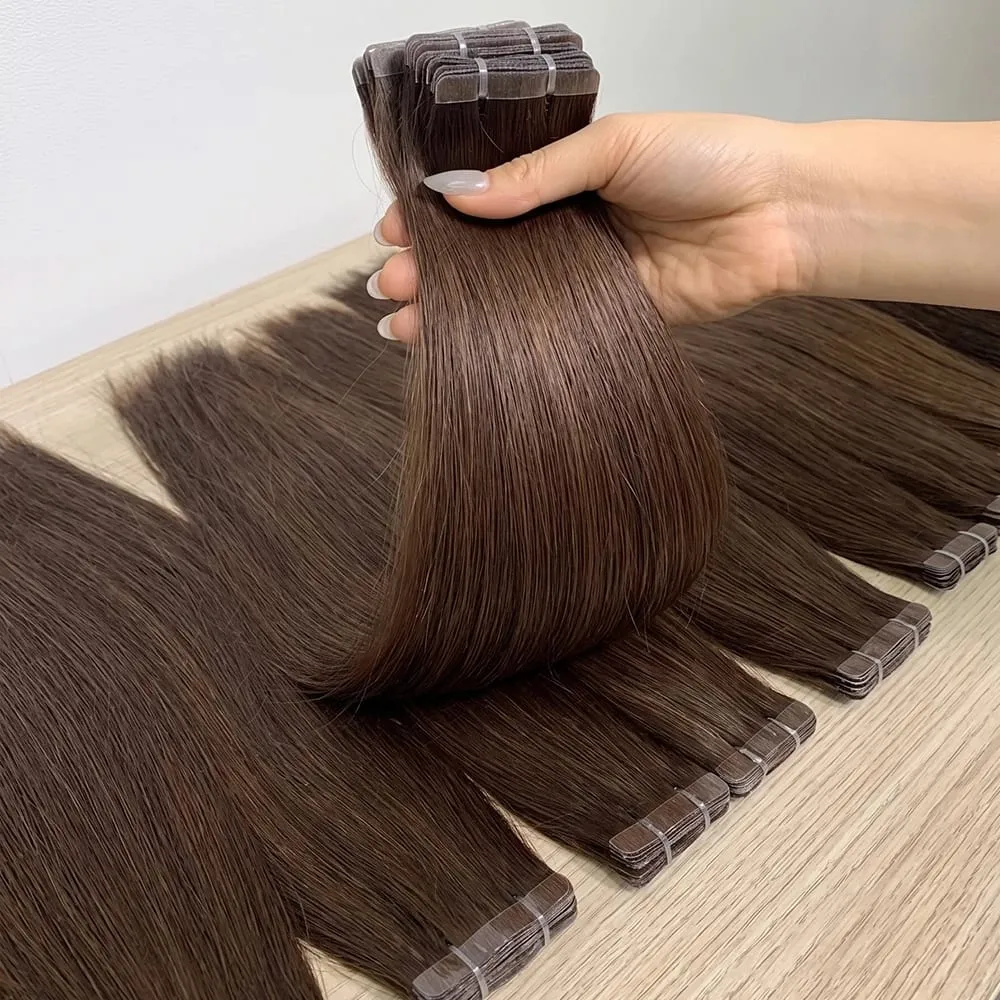 Seamless Brown Tape in Hair Extensions 100% Human Hair Straight 14A Grade Virgin Remy 21pcs 50g Pack Thick End Women #4 Beauty 18 20 22 Inch — image 2