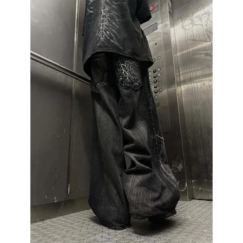 Men Y2K Gothic Spider Baggy Jeans Distressed Washed Raw Edge Wide Leg Denim Pants Hip Hop Streetwear Ghost Loose Trousers — image 4