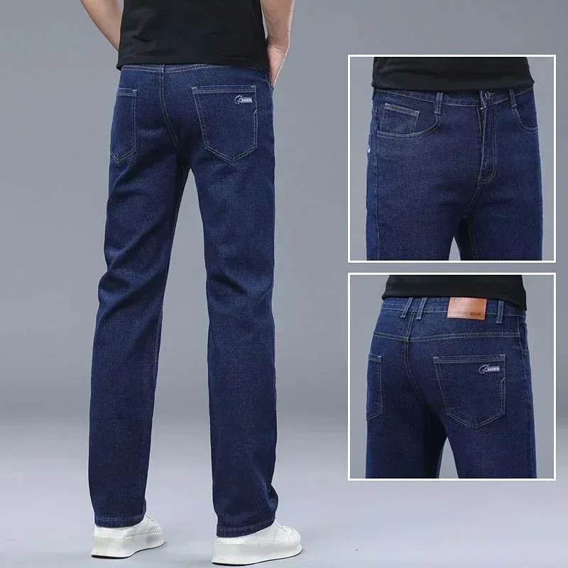 2026 New Comfortable Fabric Jeans Men Business Slim Fit Denim Pants Male Stylish Solid Color Straight Leg Casual Trousers — image 10