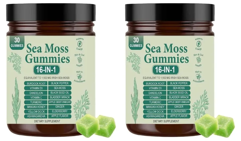 Irish Sea Moss Gummies 1500mg Equivalent 16 in 1 Botanical Blend Apple Flavor Daily Wellness Supplement 30 Count — image 9