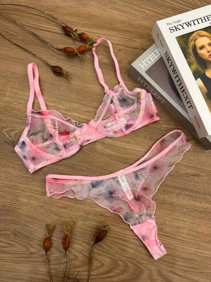 Ultra-thin vintage floral lace underwear large size push up women bra with underpants suit gathering lingerie briefs sets — image 6