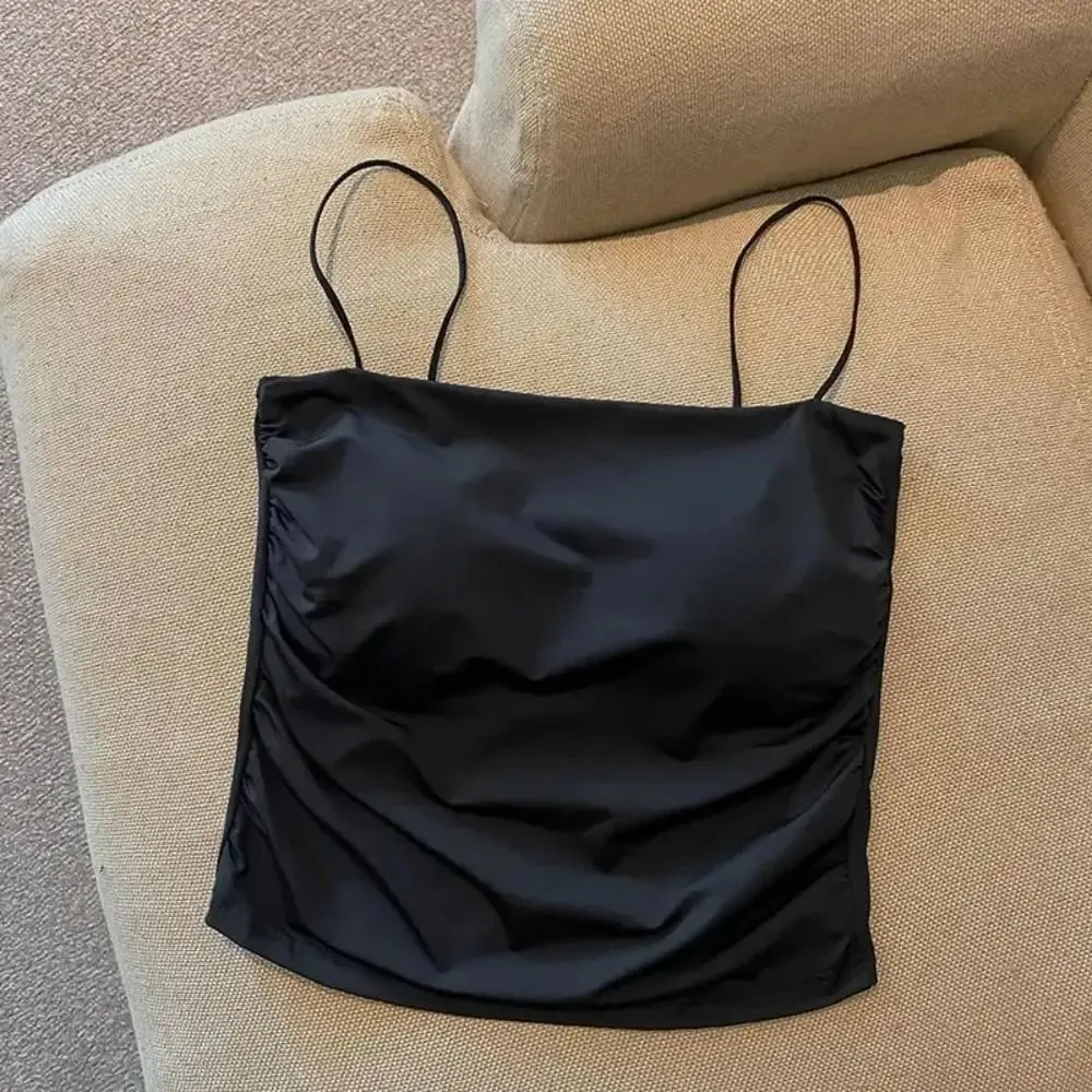 Square Collar Women's Vest with Breast Pads Free Size Beautiful Back Underwear Anti-light Fixed Cup Slim Back Slim Sling Summer