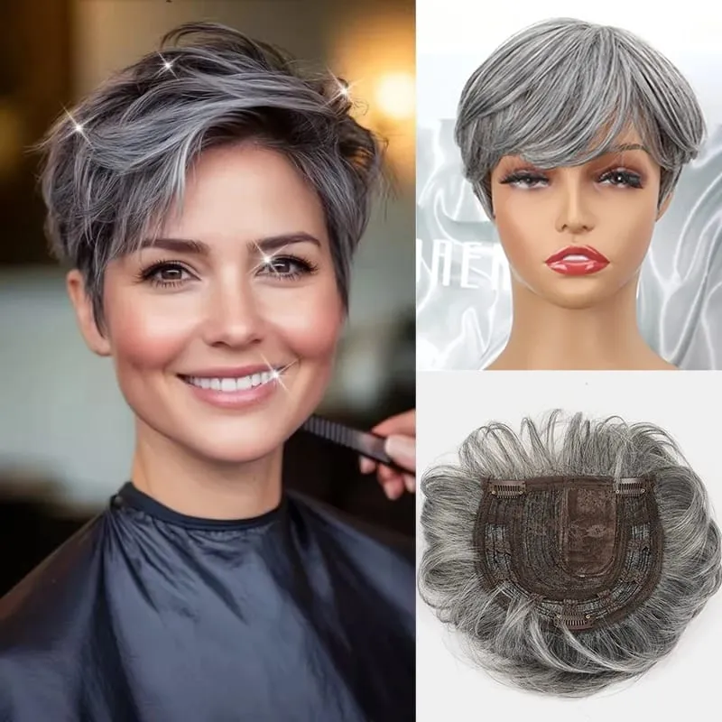 6Inch Synthetic Short Straight Hair Toppers for Thinning Hair Texture Clip-In Adds Volume Hairpiece for Women Daily Use