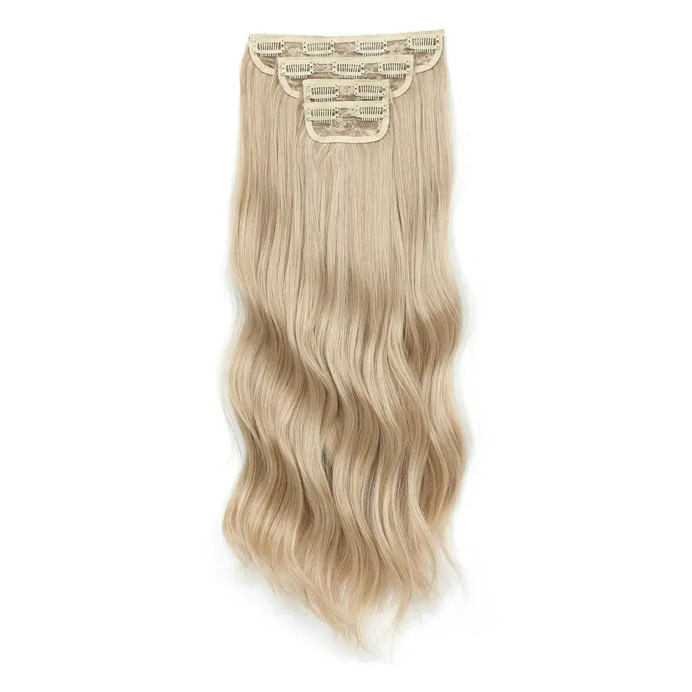 4Pcs/Set 11 Clips 22 Inches 220g Beach Waves Clip in Hair Extensions Sandy Blonde Champagne Heat Resistant Synthetic Hairpiece — image 14