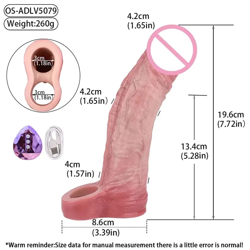 Kawalan Tanpa Wayar Dildo Berongga Realistik Silikon Lembut Lengan Zakar Kondom Lelaki Batang Penambah Kelewatan Ejakulasi Mainan Seks — image 8