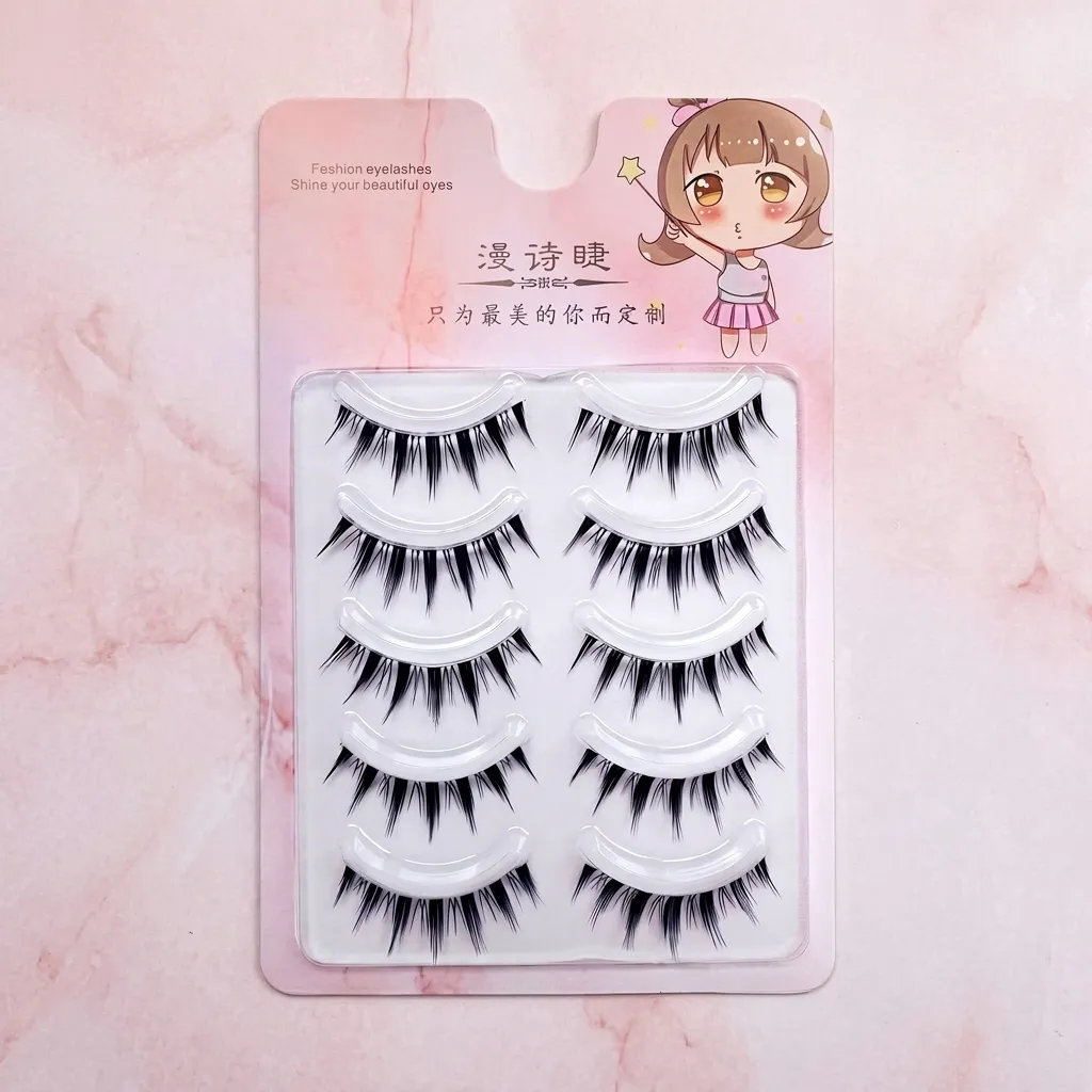 5pairs Korean Style False Eyelashes Natural Manga Lashes Cluster Perfect Daily Eye Makeup Curling Synthetic Fiber Lash Extension — image 6