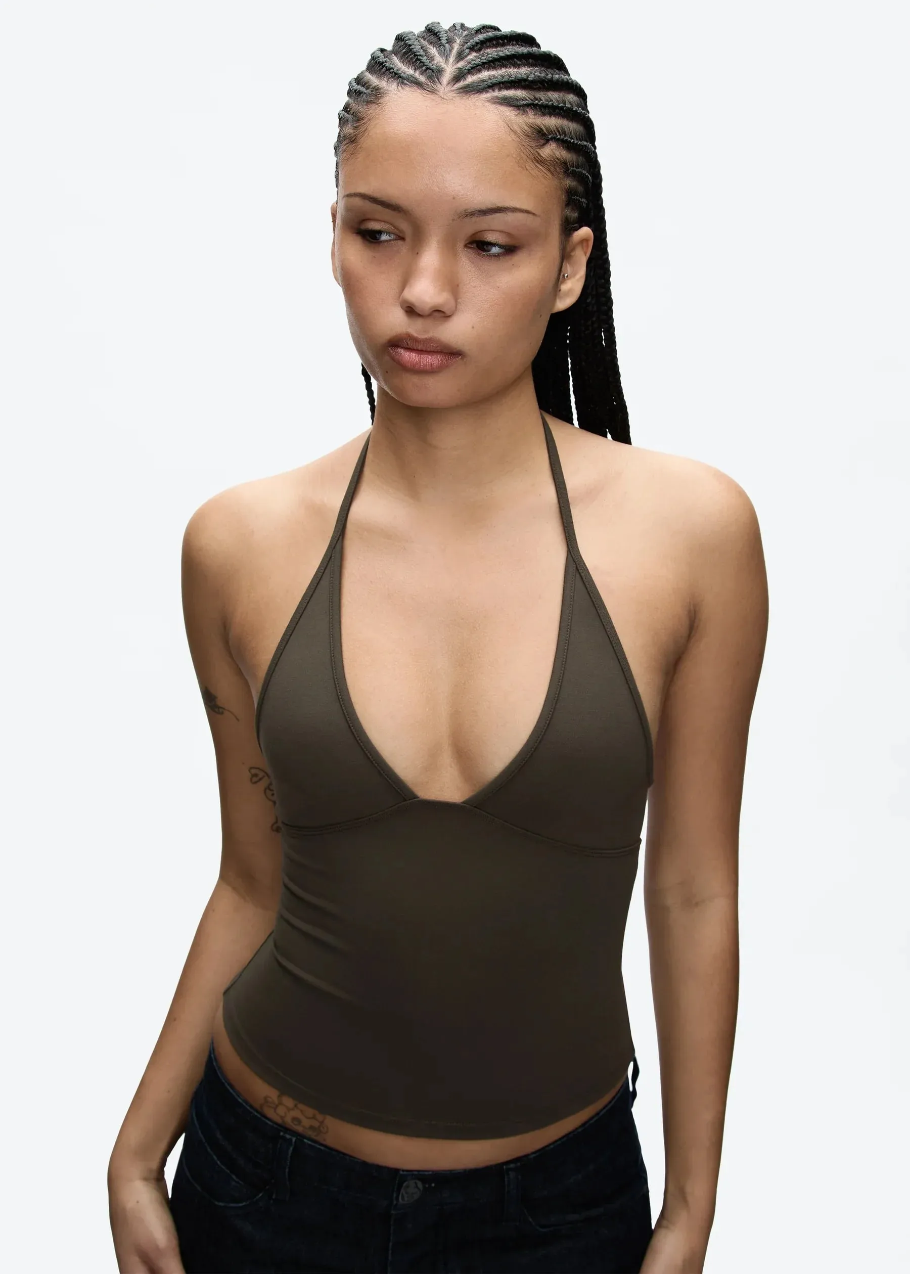 Tank Deep V Halter Neck Camisole Slim Fit Short Crop Top Tight-Fitting Waist-Cinching Backless Tank Top Versatile Outerwear Solid Color Base Shirt for a Spicy Look — image 4