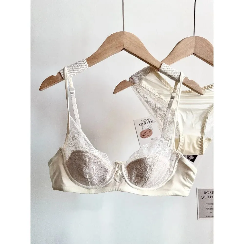 소프트 언더 와이어 레이스 란제리 세트 여성 얇은 컵 푸시 업 브래지어 팬티 정장 작은 가슴을위한 통기성 친밀한 32-38 일일 속옷 — image 2