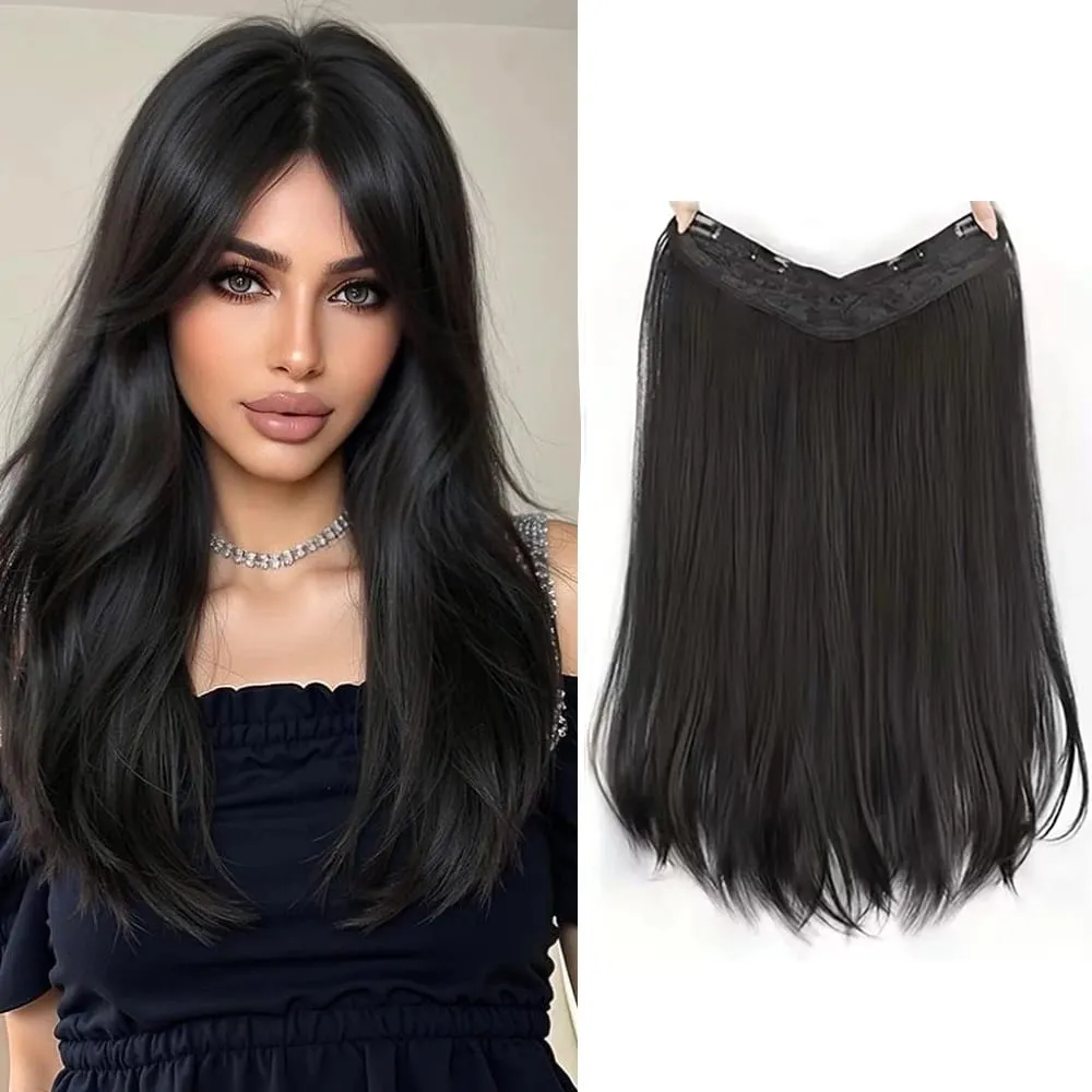 18inch V-shaped clip in hair extension layered hair extension adds volume.made of synthetic fiber for women