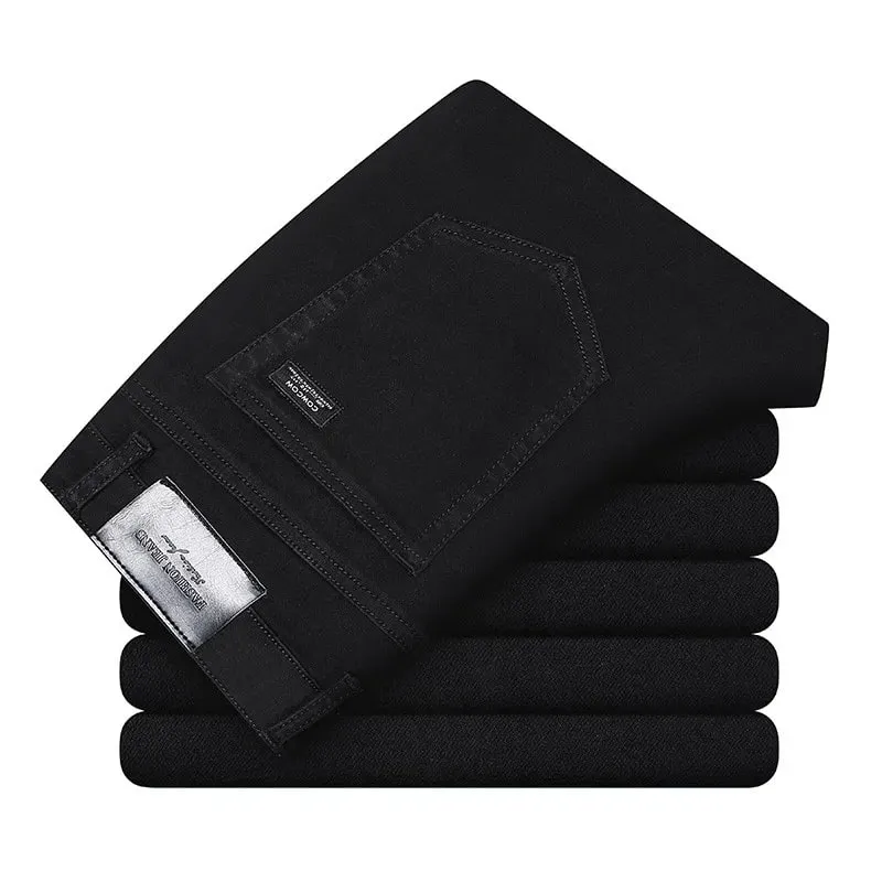 2026 Summer Spring New Men's Pure Black Slim Jeans Elastic Straight Pants BusinessLeisure Korean Vintage Denim Pants Male — image 2