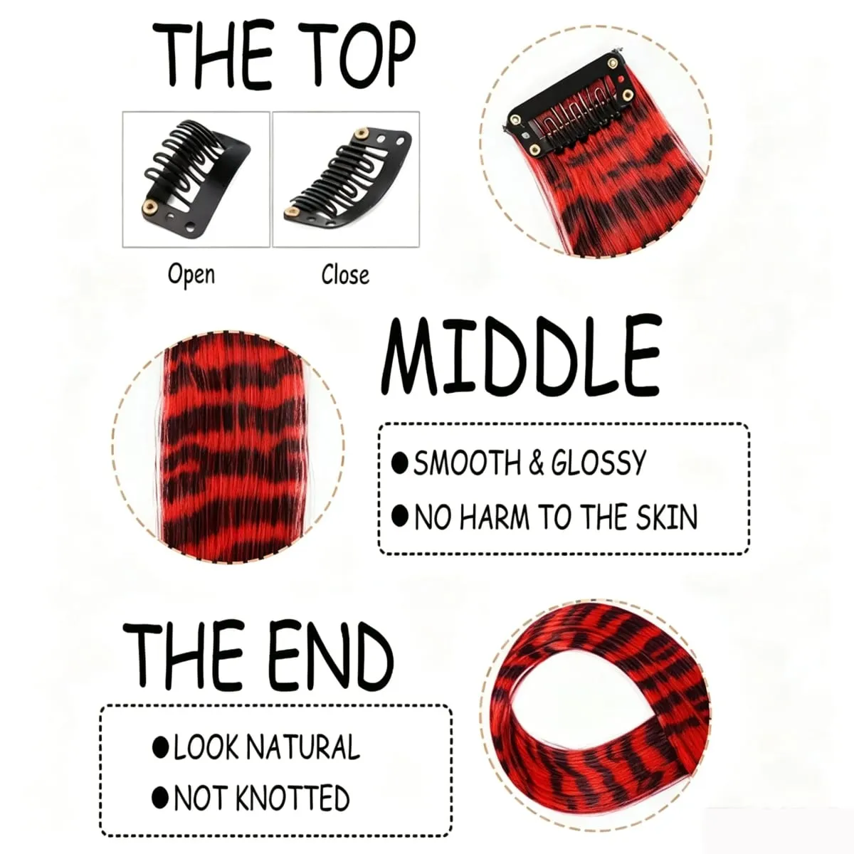 10pcs/set Stripe Printed Hair Colorful Long Straight Hair Pieces Synthetic Clip-in Hair Extensions for Daily Use Party Christmas — image 5