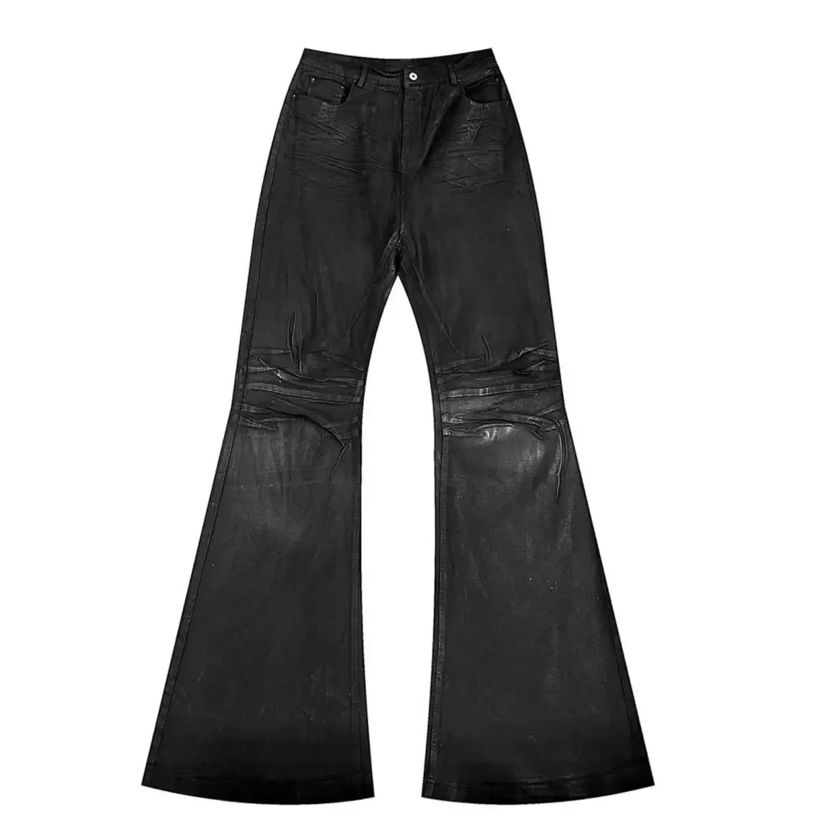 2026 High street coated micro-flare jeans American retro heavy industry men and women black gothic retro casual loose jeans