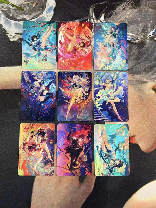 DIY Fanmade Mixed Genshin Honkai Waifu Holographic Laser Flash Collectible Trading Game Cards — image 10