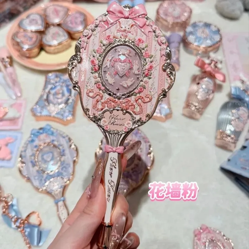 Flower Knows Handheld Makeup Mirror Midsummer Night Strawberry Cupid Bunny Garden Relief Pattern Limited Color Makeup Tool Kit — image 8